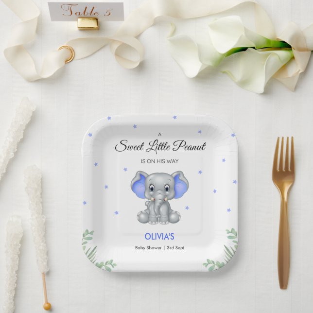 Elephant Sweet Little Peanut Boy Baby Shower  Paper Plates (Wedding)