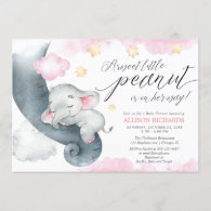 Elephant sweet little peanut cute girl baby shower invitation