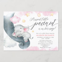 Elephant sweet little peanut cute girl baby shower invitation
