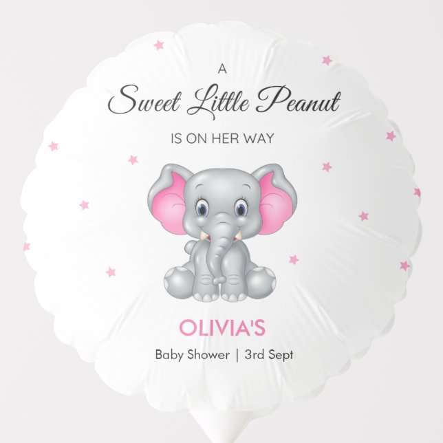 Elephant Sweet Little Peanut Girl Baby Shower  Balloon (Front)