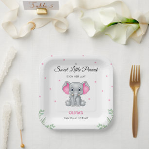 Elephant Sweet Little Peanut Girl Baby Shower Paper Plates