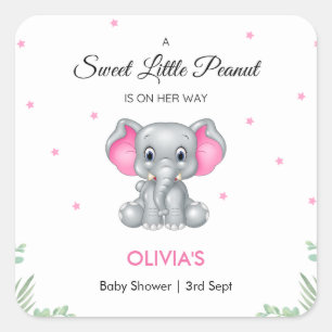 Elephant Sweet Little Peanut Girl Baby Shower Square Sticker