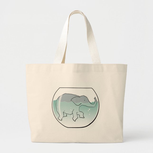Elephant Swimming around in Goldfish Bowl Large Tote Bag (Front)