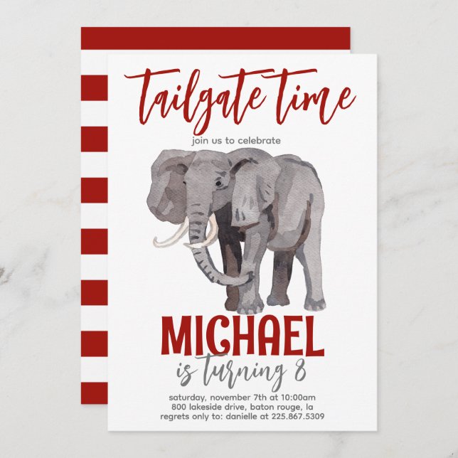Elephant Tailgate Birthday Invite (Front/Back)