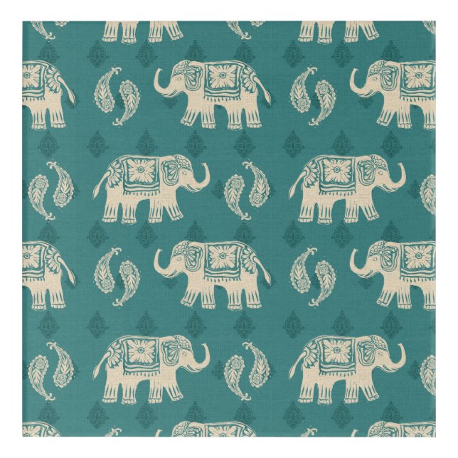 Elephant Teal Caravan Pattern Acrylic Print (Front)