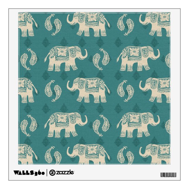 Elephant Teal Caravan Pattern Wall Decal (Front)