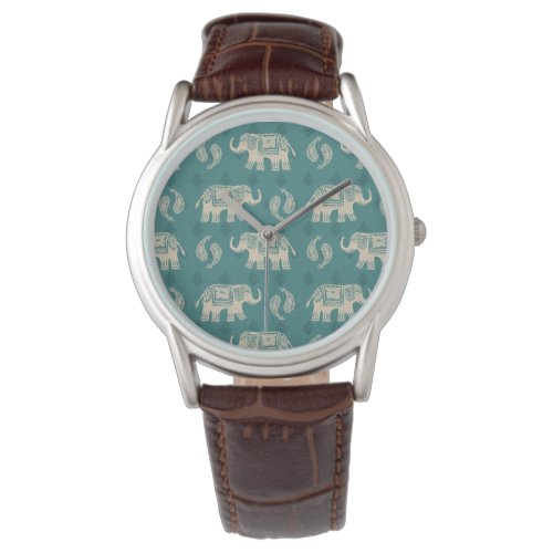 Elephant Teal Caravan Pattern Watch