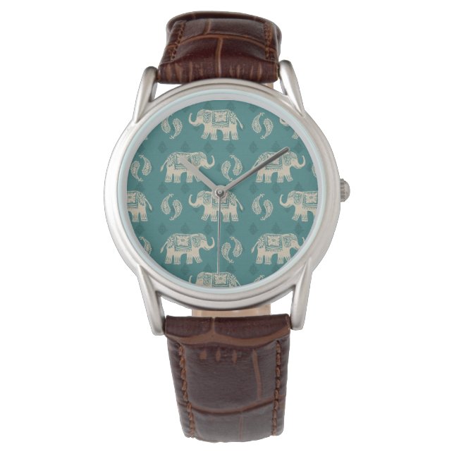 Elephant Teal Caravan Pattern Watch (Front)