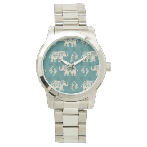 Elephant Teal Caravan Pattern Watch