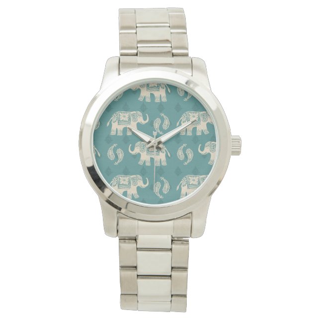 Elephant Teal Caravan Pattern Watch (Front)