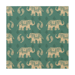 Elephant Teal Caravan Pattern Wood Wall Art