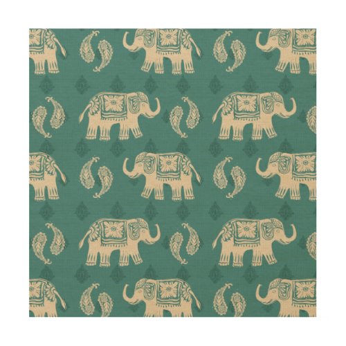 Elephant Teal Caravan Pattern Wood Wall Art