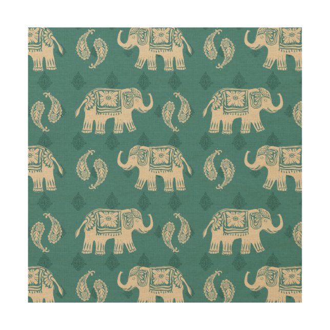 Elephant Teal Caravan Pattern Wood Wall Art (Front)