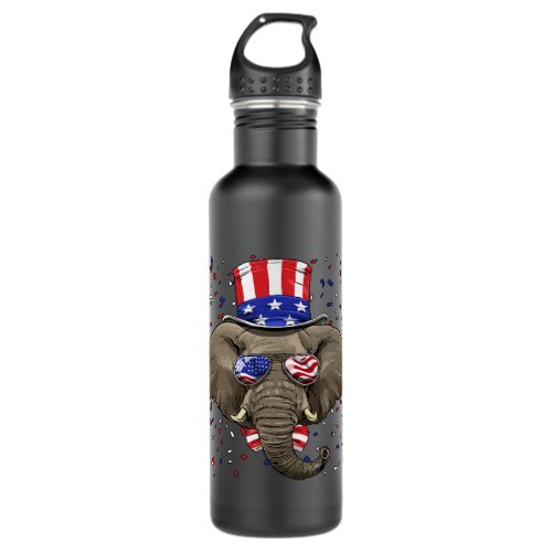 Elephant th of July American Elephant USA Flag  Stainless Steel Water Bottle