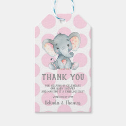 Elephant Thank You Baby Shower Gift tags Pink