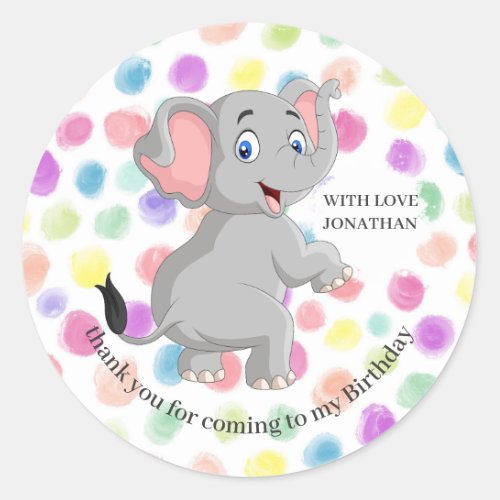 Elephant thank you BIRTHDAY POKER DOTS Classic Round Sticker