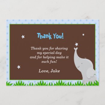 Elephant Thank You Card Blue Brown by pinkthecatdesign at Zazzle