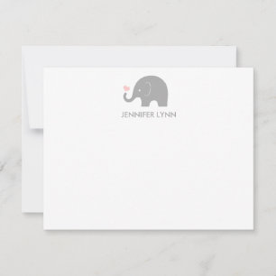 Elephant Thank you Note-Grey & Pink Note Card