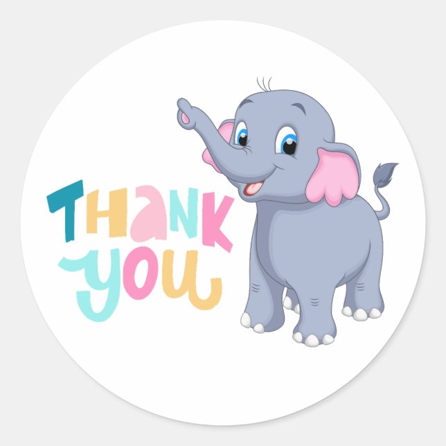Elephant Thank You Sticker, Cute Label (Front)
