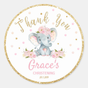Elephant Thank You Sticker Labels Baptism Favors