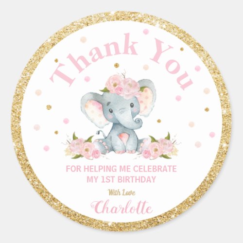 Elephant Thank You Sticker Labels Birthday Favors