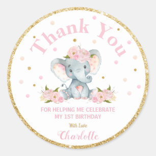 Elephant Thank You Sticker Labels Birthday Favors