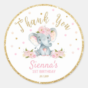Elephant Thank You Sticker Labels Birthday Favors