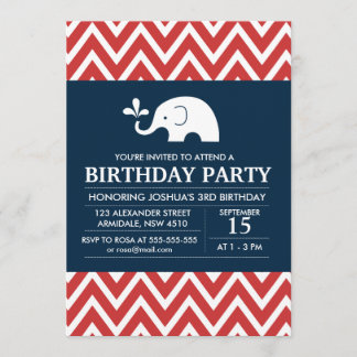 Elephant theme birthday boy party invitation