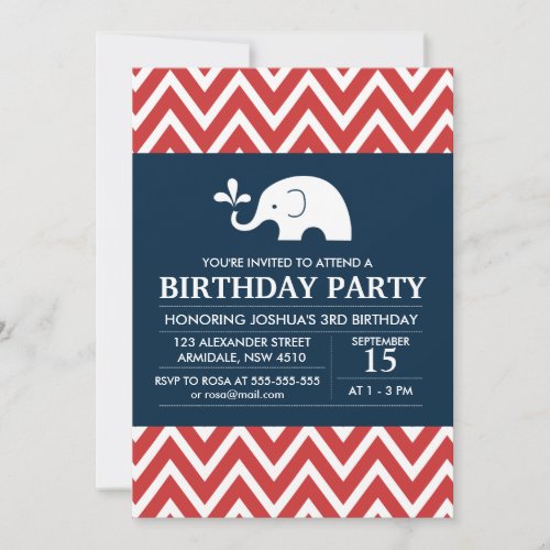 Elephant theme birthday boy party invitation