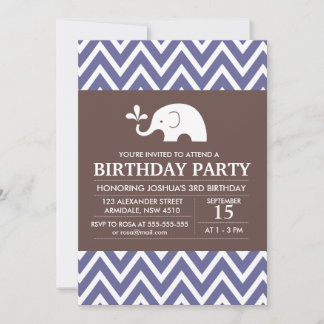 Elephant theme birthday boy party invitation