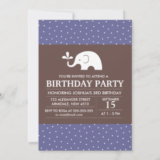 Elephant theme birthday boy party invitation