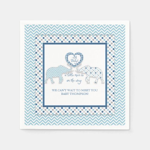 Elephant Theme Boy Baby Shower Decor Personalized Paper Napkins