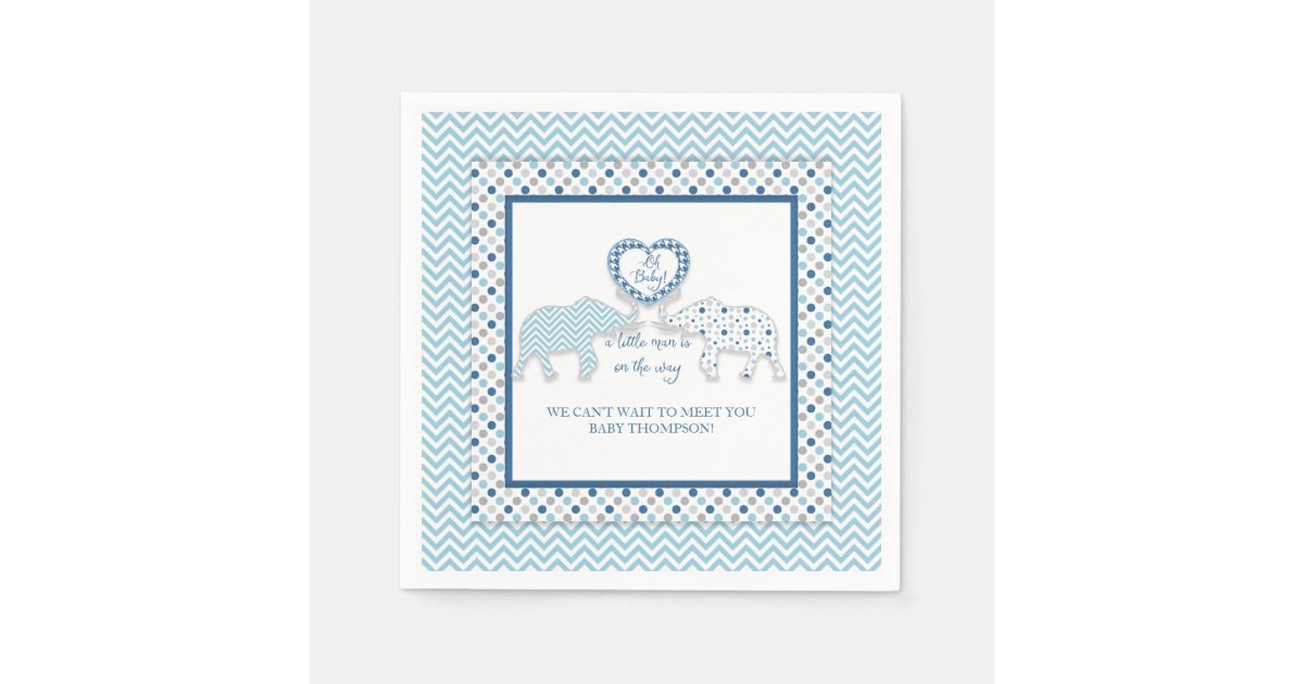 Elephant Theme Boy Baby Shower Decor Personalized Paper