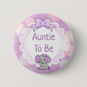 Elephant Themed Auntie to Be Baby Shower Button