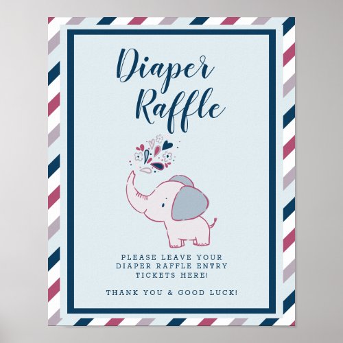 Elephant Themed Baby Shower Diaper Raffle Sign