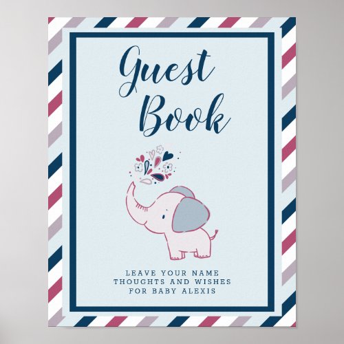 Elephant Themed Baby Shower Guest Book Sign