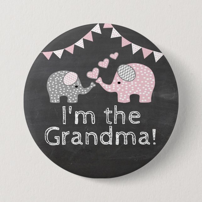 Elephant Themed Baby Shower  |  I'm The Grandma Pinback Button (Front)