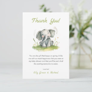 Elephant Themed Baby Shower Thank You Card