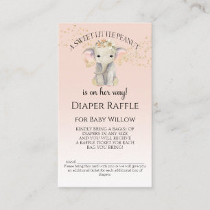 Elephant Themed Diaper Raffle Baby Girl Shower Business Card