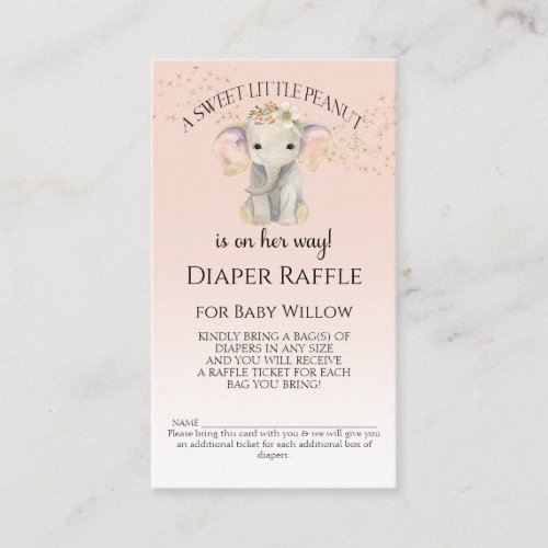 Elephant Themed Diaper Raffle Baby Girl Shower Business Card