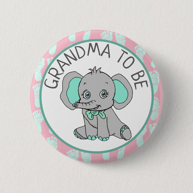 Elephant Themed Grandma to Be Baby Shower Button (Front)