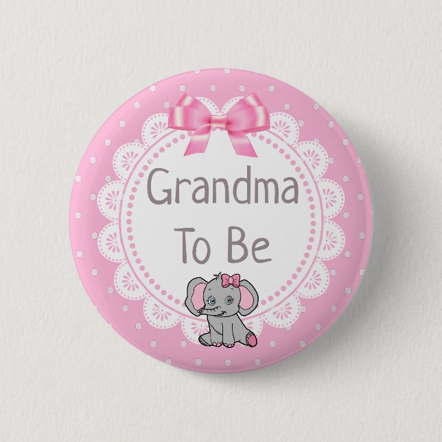 Elephant Themed Grandma to Be Baby Shower Button (Front)