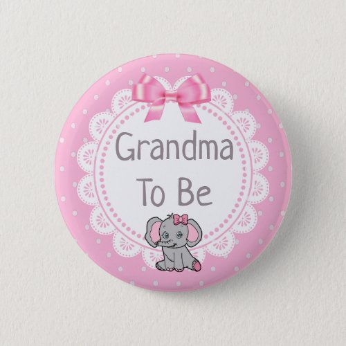 Elephant Themed Grandma to Be Baby Shower Button