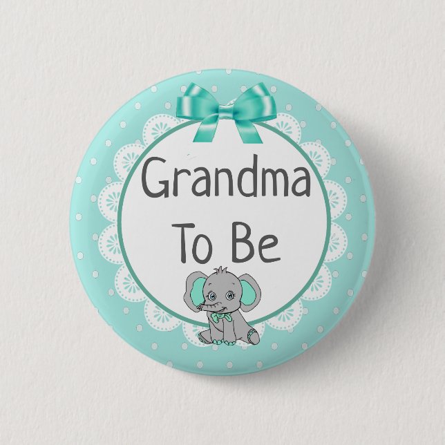 Elephant Themed Grandma to Be Baby Shower Button (Front)