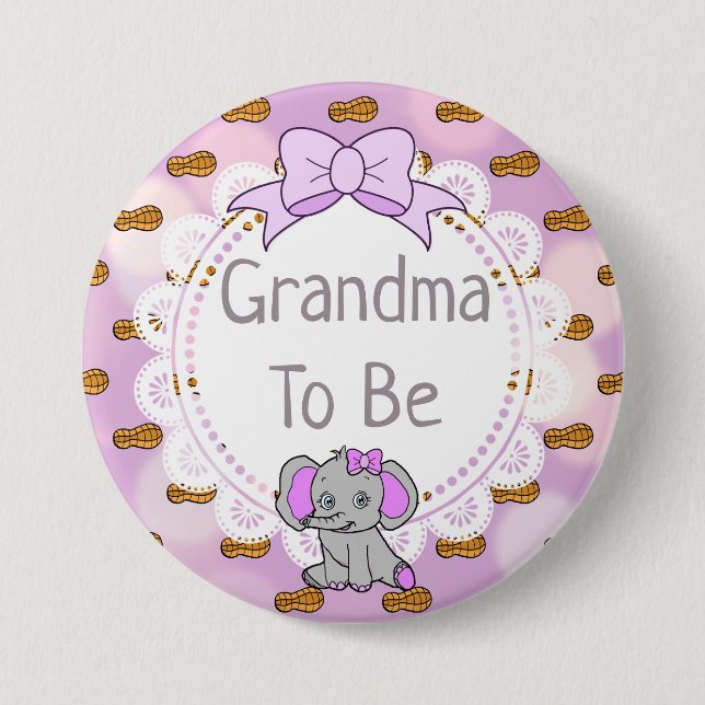 Elephant Themed Grandma to Be Baby Shower Button (Front)