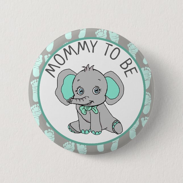 Elephant Themed Mom to Be Baby Shower Button (Front)