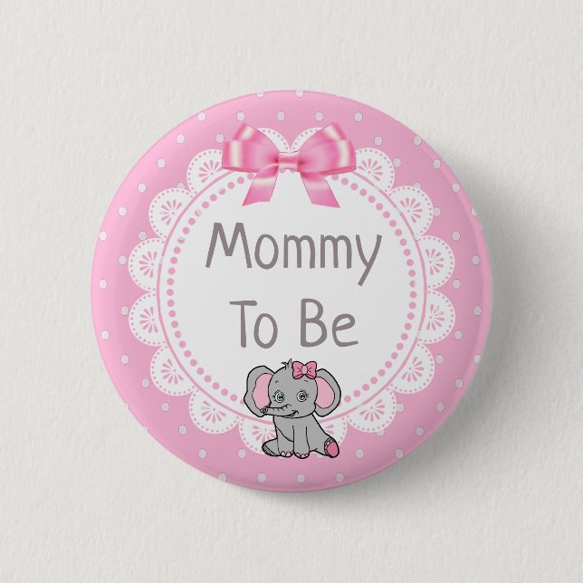 Elephant Themed Mommy to Be Baby Shower Button (Front)