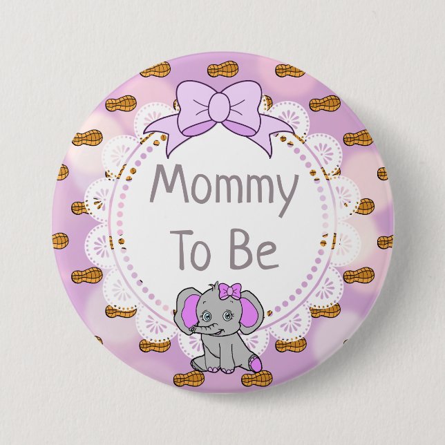 Elephant Themed Mommy to Be Baby Shower Button (Front)