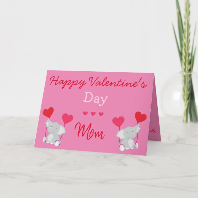 Elephant themed Valentine for Mom Card (Front)