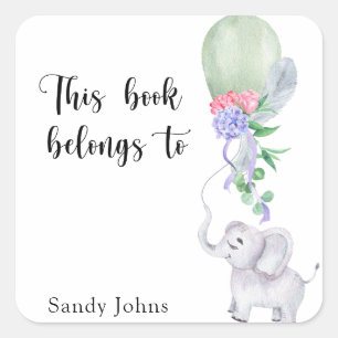 Elephant - This book belongs to Square Sticker